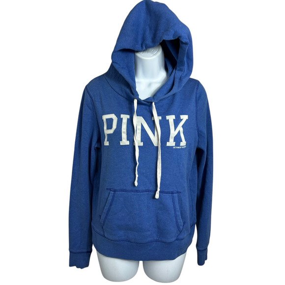 Victoria's Secret Pink Blue Pullover Hoodie Sz Small Hooded Sweatshirt Fleece - Picture 8 of 9